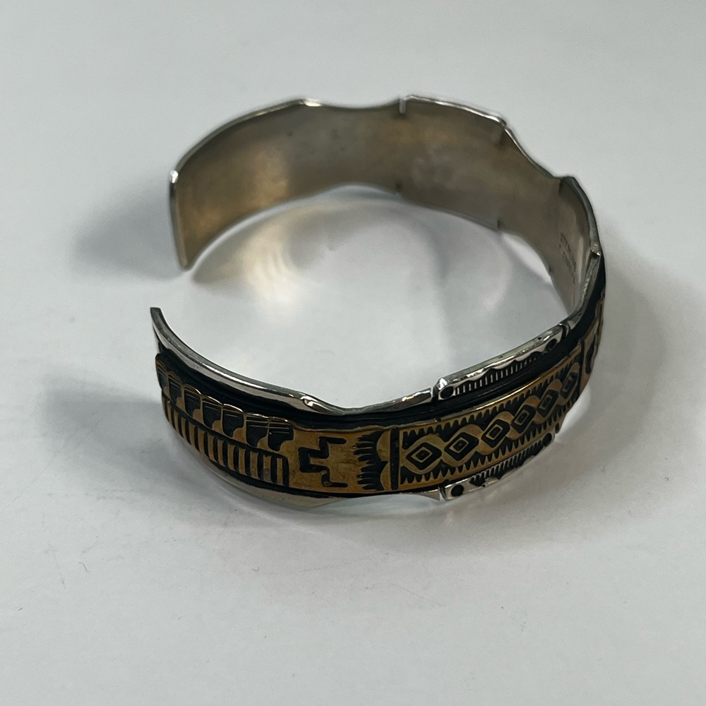 Vintage Sterling Silver Storyteller Style Bracelet‎ With Brass Overlay - Picture 2 of 7
